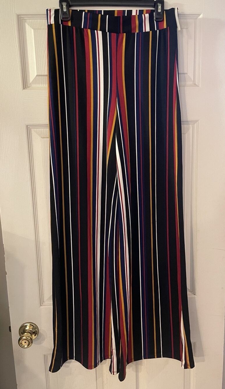 Jasmine Sportswear USA Trendy Chic Poly Spandex Wide Leg Multicolor Pants, Sz L